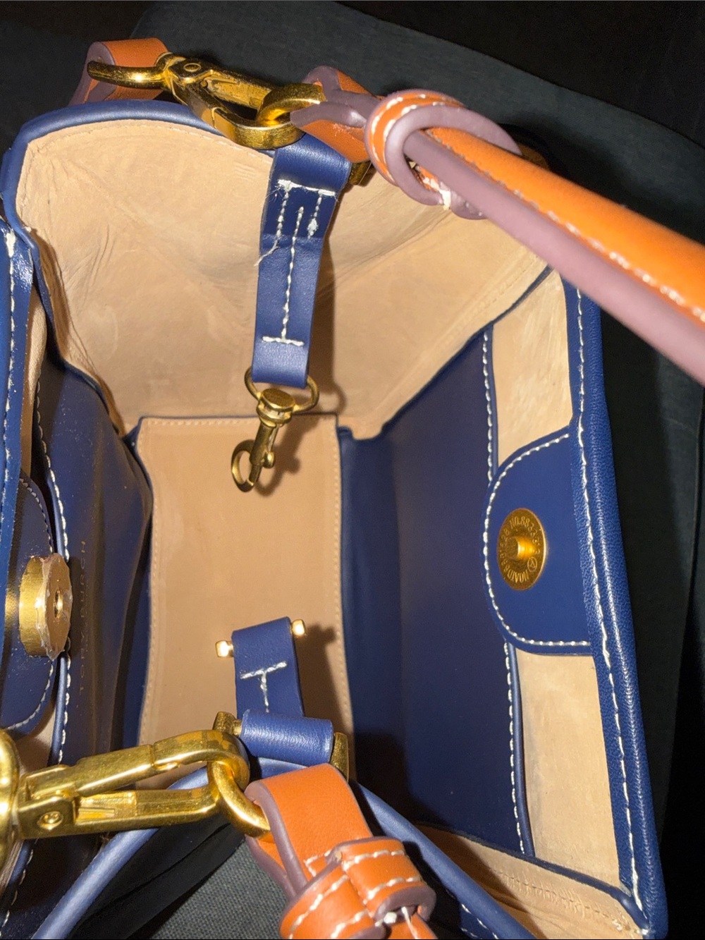 Tory Burch Navy and Tan Canvas Crossbody Tote - Picture 5 of 5